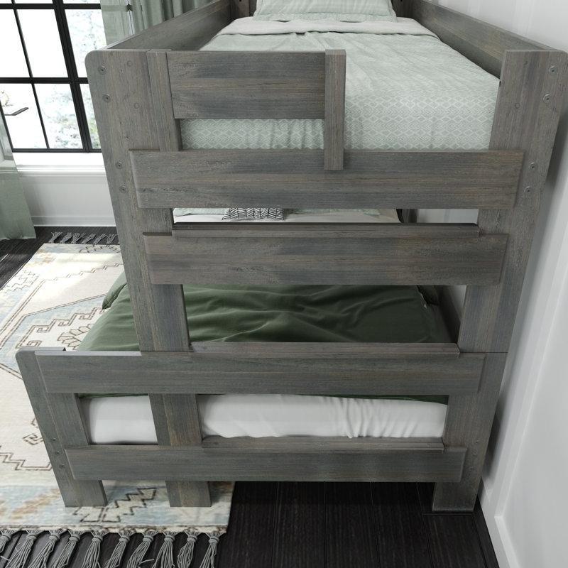 Driftwood Rengi Masif Çam Üst Tek Alt Çift Kişilik Dahili Merdivenli Ranza - 161x149x200 cm - 248359
