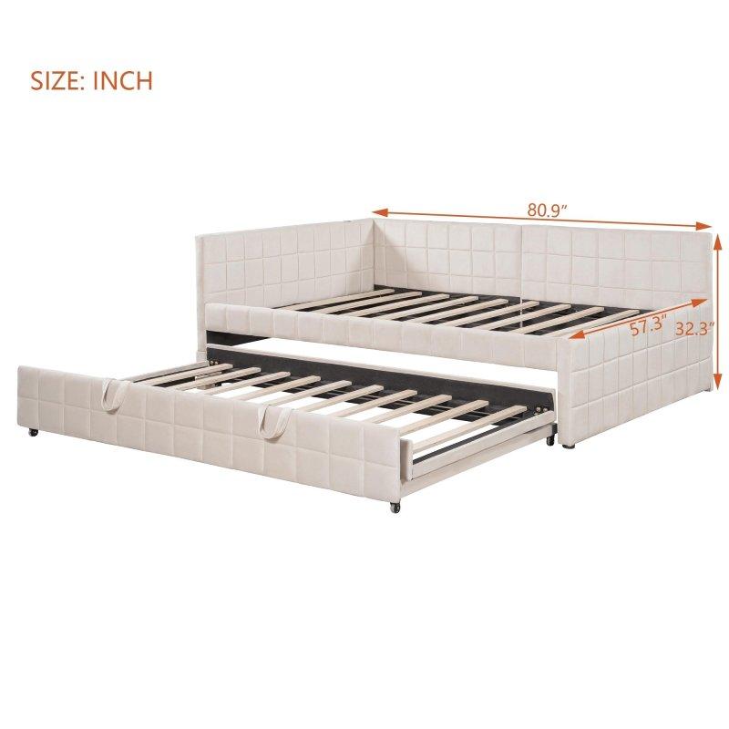Düğme Kapitoneli Kumaş Döşemeli Yavru Yataklı ve USB Portlu Daybed Karyola - 329752