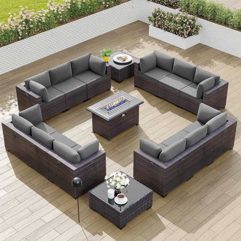 El Örgüsü Rattan Ateş Çukurlu Modüler 15 Parça Bahçe Takımı - 267279