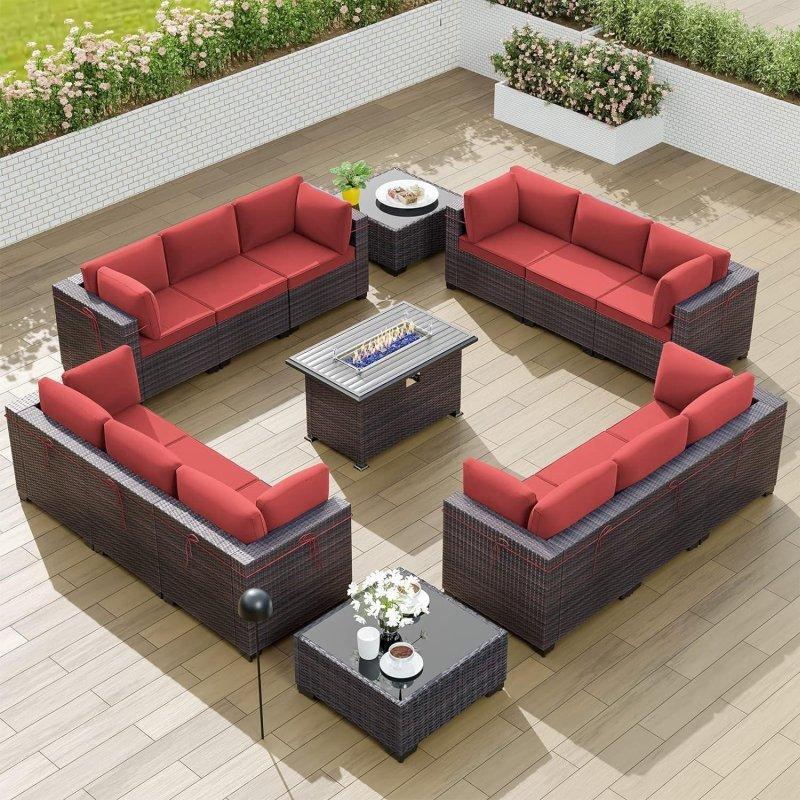 El Örgüsü Rattan Ateş Çukurlu Modüler 15 Parça Bahçe Takımı - 267279