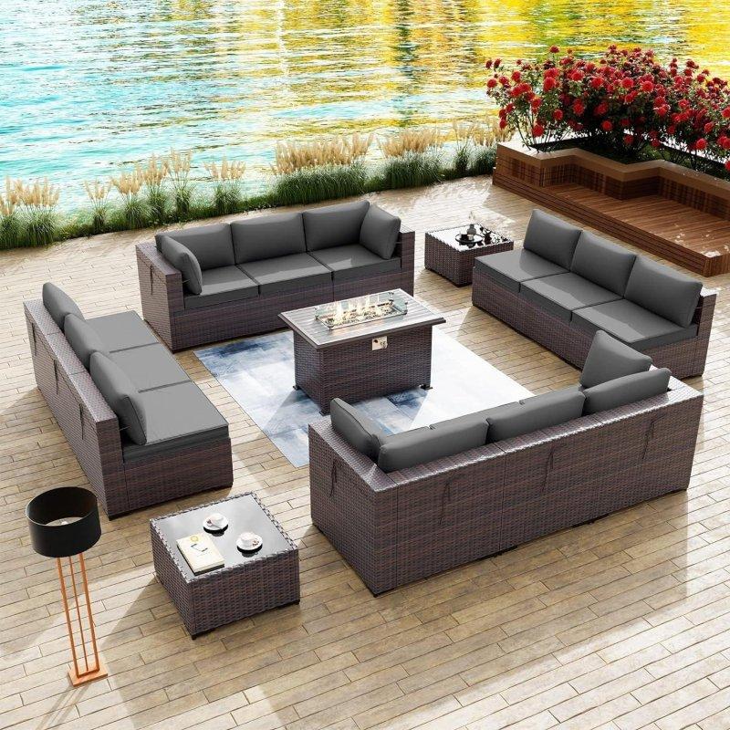 El Yapımı Rattan Ateş Çukurlu Modüler Bahçe Takımı - 15 Parça - 275677