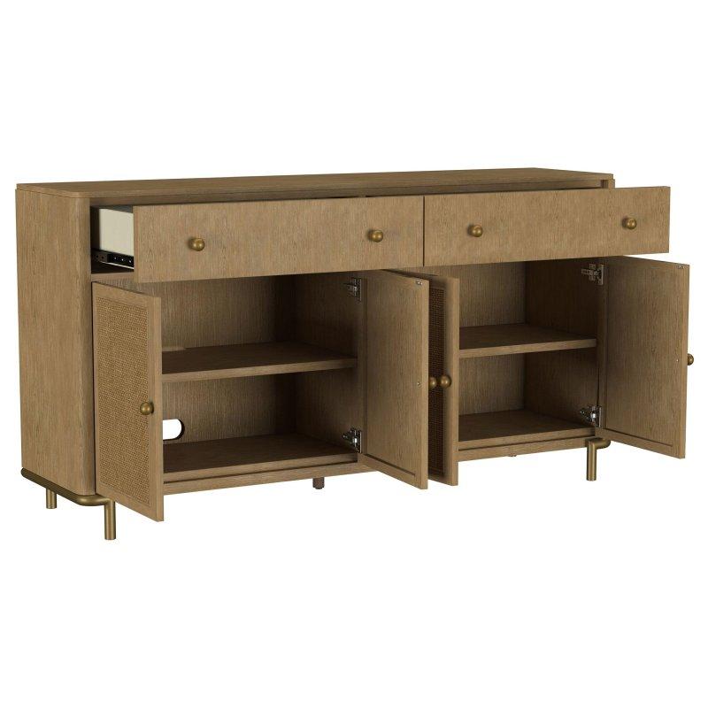El Yapımı Rattan Kapaklı Masif Ahşap Çekmeceli Bohem Konsol - 166 cm - 325605