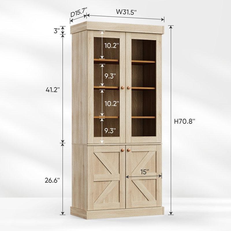 Endüstriyel Ahşap Aydınlatmalı 4 Raflı Cam Kapaklı Kitaplık - 80x40x180 cm - 238377