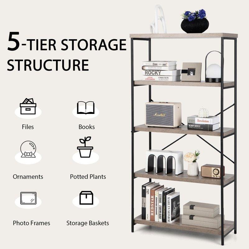 Endüstriyel Metal ve Ahşap 5 Raflı Kitaplık - 161 cm - 316841