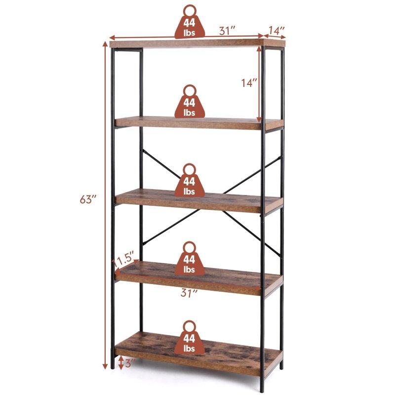 Endüstriyel Metal ve Ahşap 5 Raflı Kitaplık - 161 cm - 316841