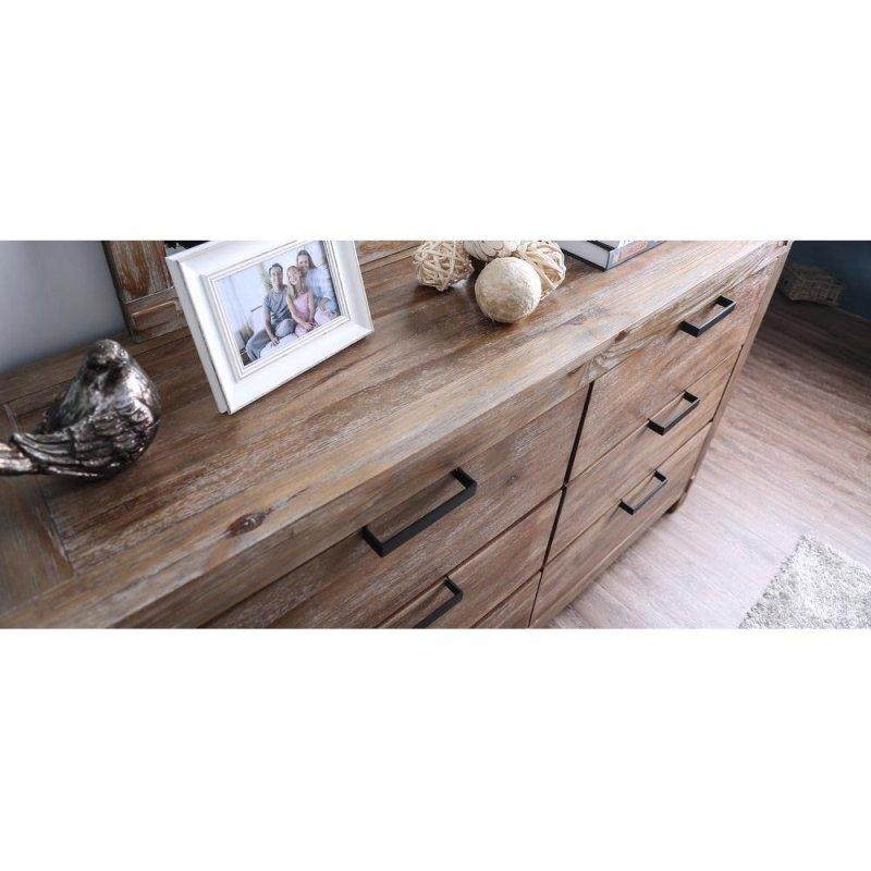 Eskitme Açık Meşe Rengi Aynalı 6 Çekmeceli Rustik Ahşap Şifonyer - 158 cm - 307623