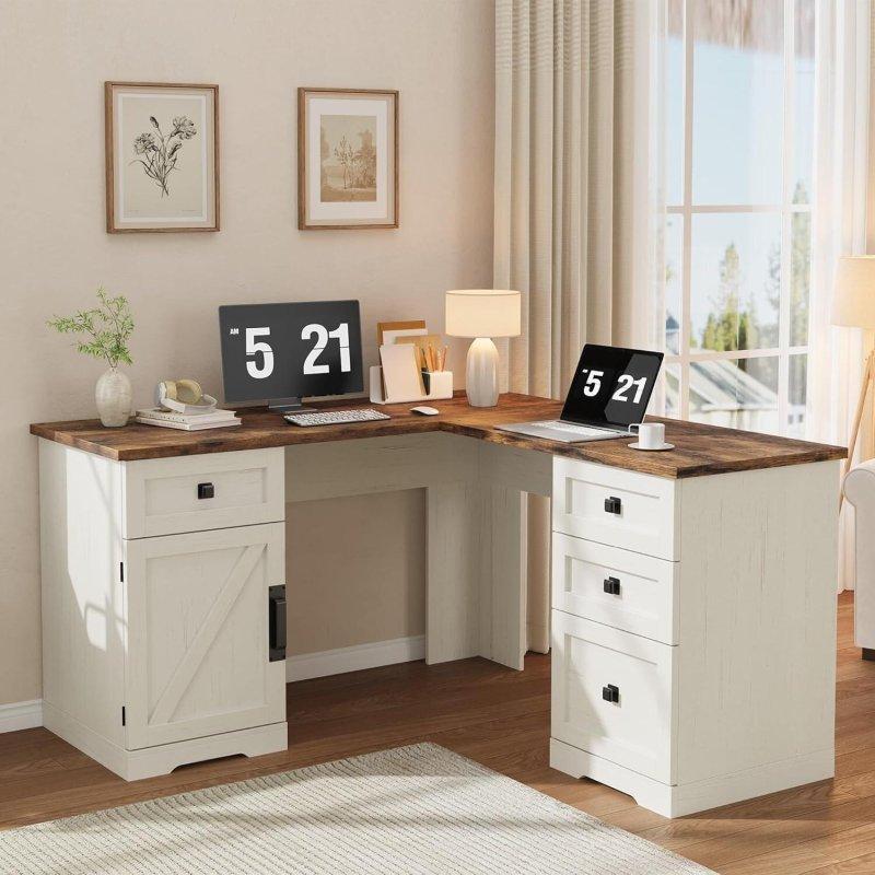 Eskitme Ahşap 4 Çekmeceli L Tipi Ofis Masası - 151 cm - 326792