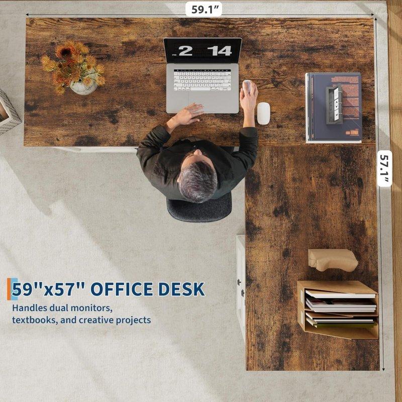 Eskitme Ahşap 4 Çekmeceli L Tipi Ofis Masası - 151 cm - 326792