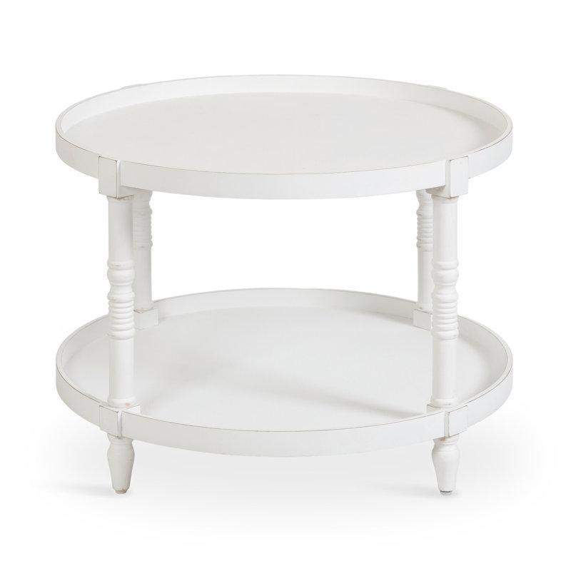 Eskitme Ahşap İki Katlı Raflı Yuvarlak Orta Sehpa - 72 cm - 245606