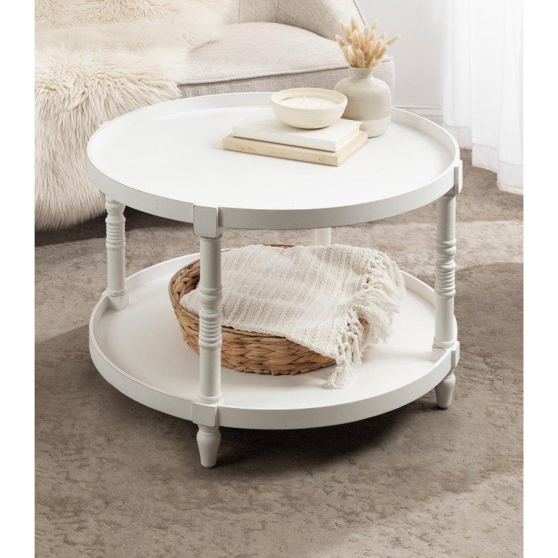 Eskitme Ahşap İki Katlı Yuvarlak Orta Sehpa - 72 cm - 242575