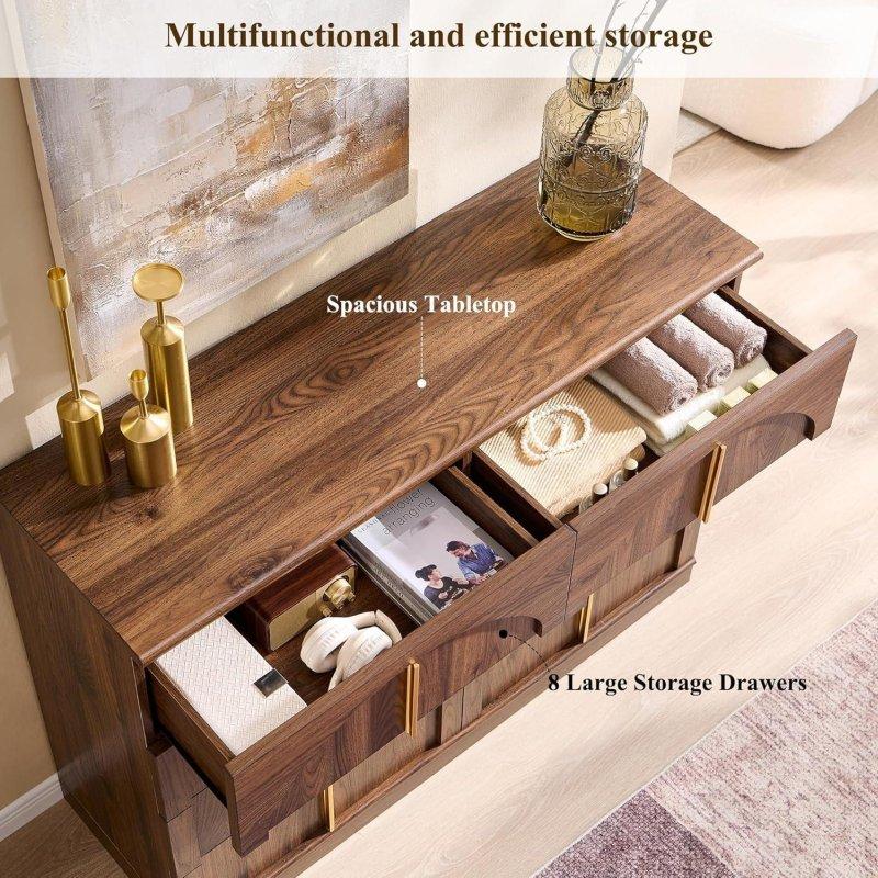 Eskitme Ahşap MDF Kemerli Tasarım 8 Çekmeceli Metal Kulplu Şifonyer - 121x41x91 cm - 296514