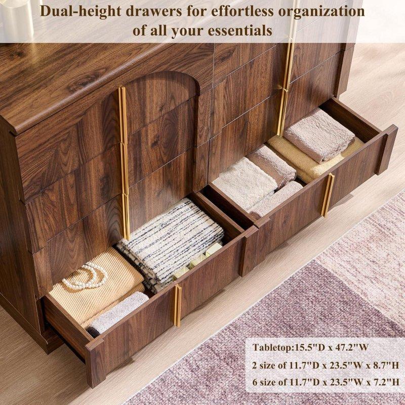 Eskitme Ahşap MDF Kemerli Tasarım 8 Çekmeceli Metal Kulplu Şifonyer - 121x41x91 cm - 296514