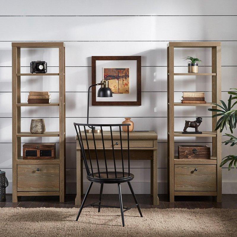 Eskitme Ahşap Rengi Çekmeceli ve Ayarlanabilir Raflı MDF Kitaplık - 180 cm - 319994