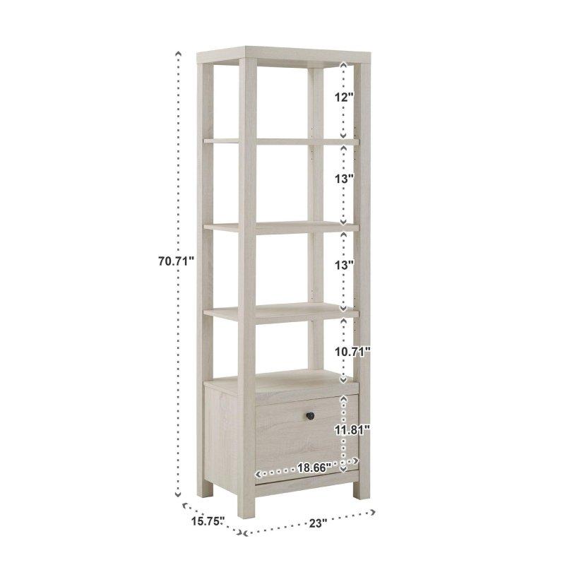 Eskitme Ahşap Rengi Çekmeceli ve Ayarlanabilir Raflı MDF Kitaplık - 180 cm - 319994