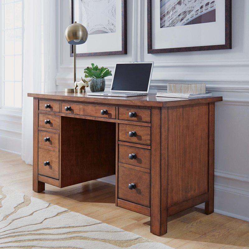 Eskitme Akçaağaç Klavyelikli Kaideli Yönetici Ofis Masası - 138 cm - 328012