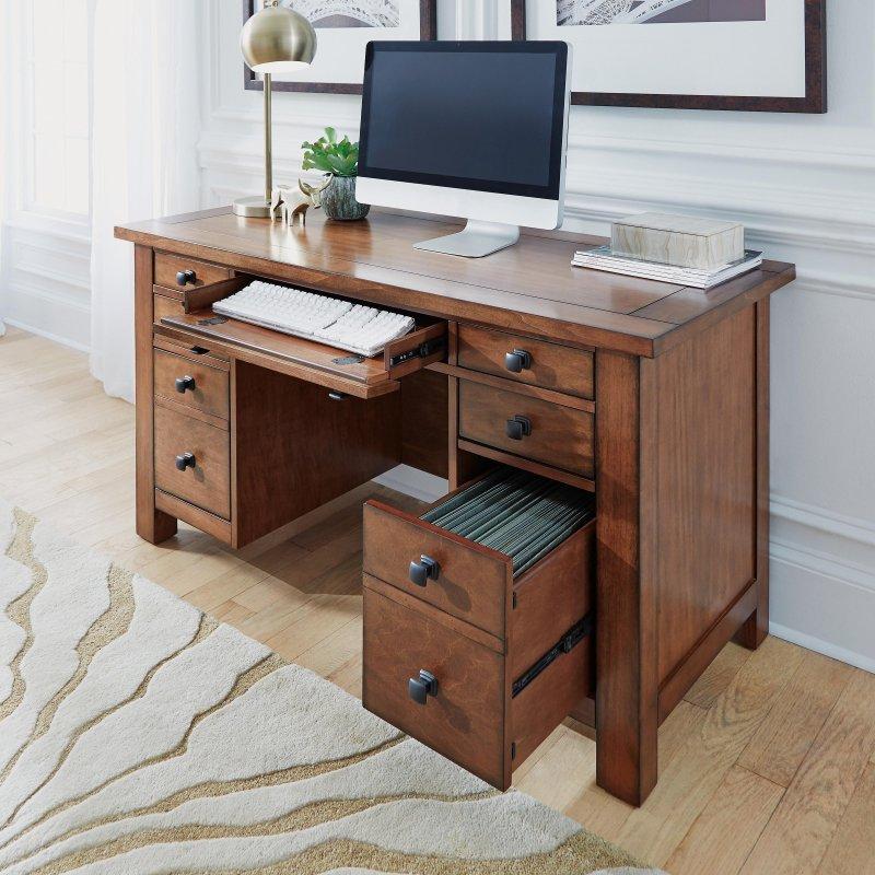 Eskitme Akçaağaç Klavyelikli Kaideli Yönetici Ofis Masası - 138 cm - 328012