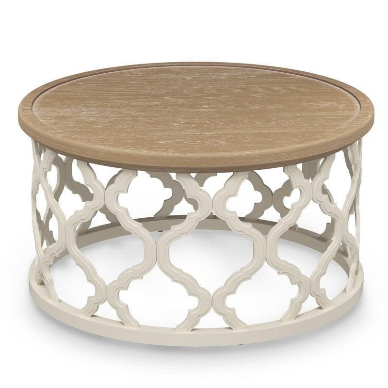 Eskitme Bej MDF Kır Evi Tarzı Yuvarlak Orta Sehpa - 77 cm - 242791