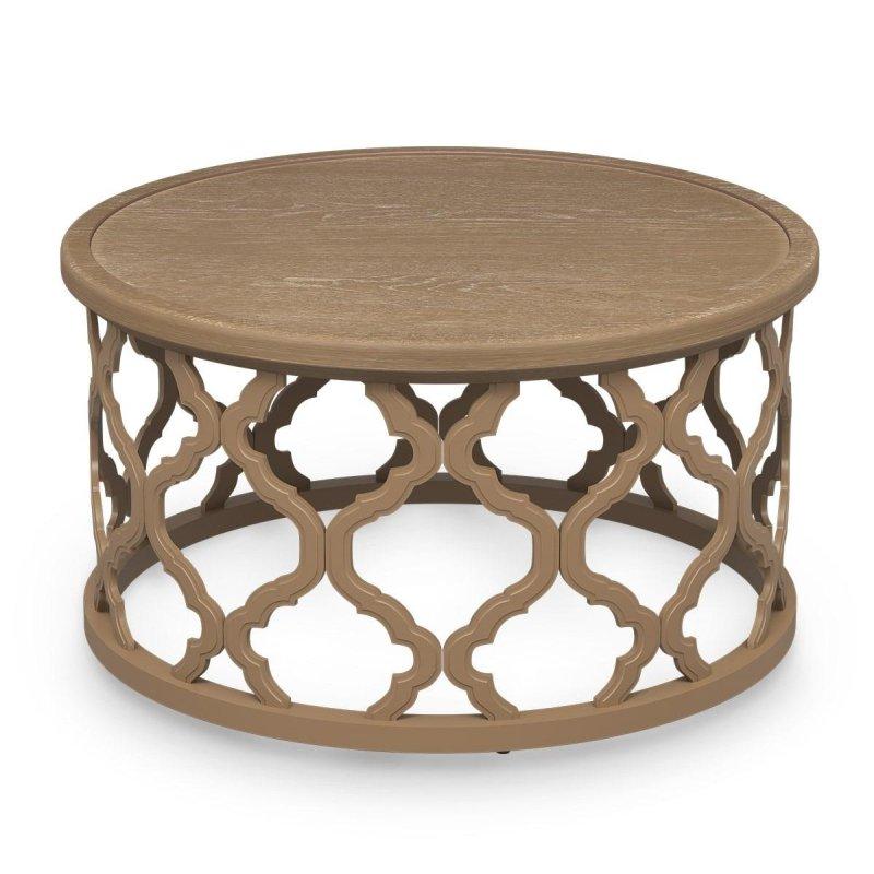 Eskitme Bej MDF Kır Evi Tarzı Yuvarlak Orta Sehpa - 77 cm - 242791