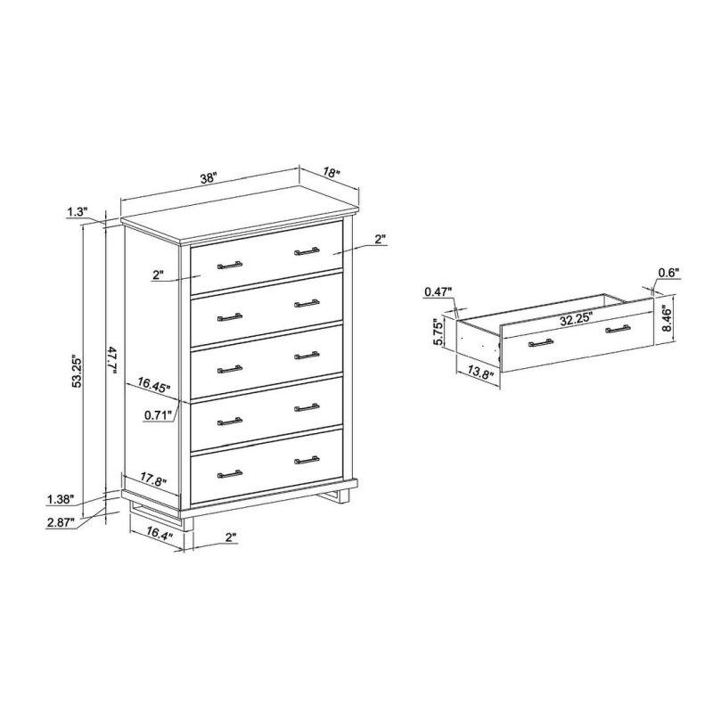 Eskitme Bej Meşe Metal 5 Çekmeceli Yüksek Ayaklı Şifonyer - 97x46x138 cm - 295462