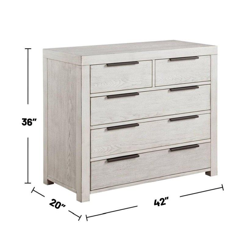 Eskitme Beyaz Ahşap 5 Çekmeceli Şifonyer - 107x92x51 cm - 305042