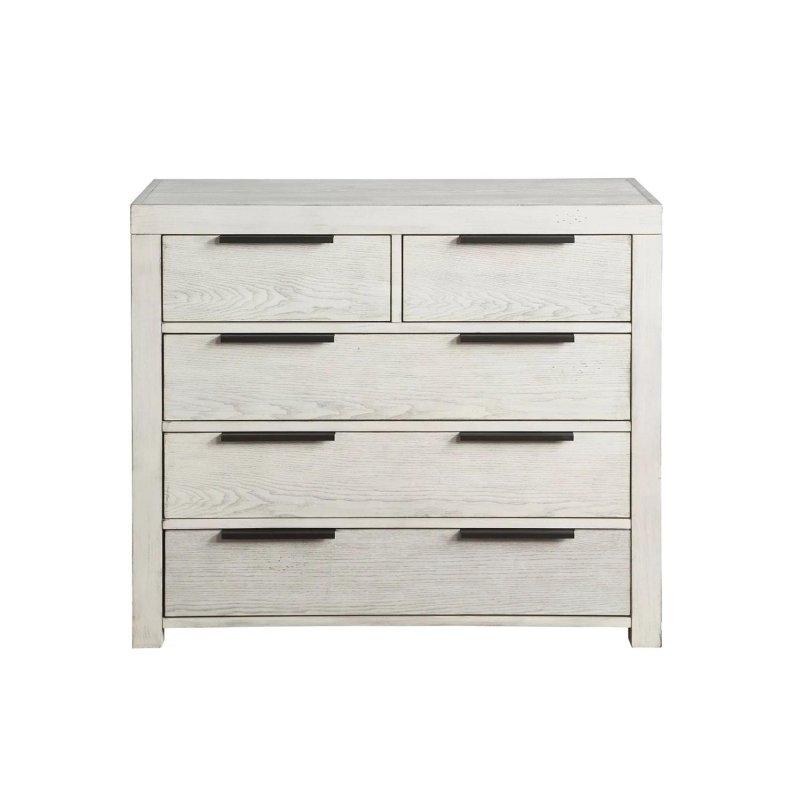 Eskitme Beyaz Ahşap 5 Çekmeceli Şifonyer - 107x92x51 cm - 305042