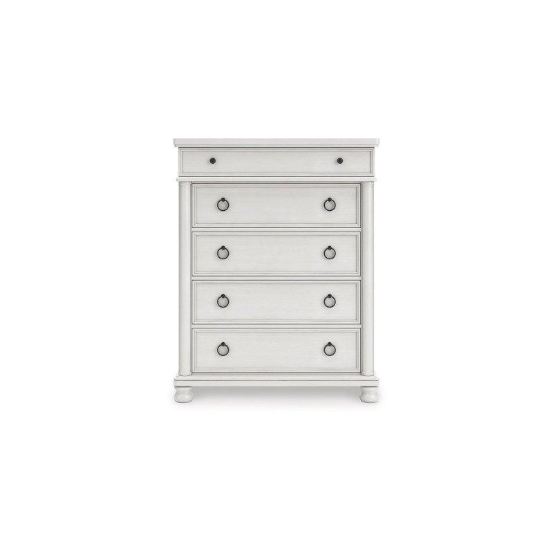 Eskitme Beyaz Ahşap 5 Çekmeceli Şifonyer - 303314