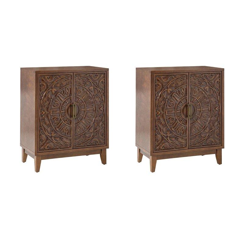 Eskitme Beyaz Çiçek Oymalı Gizli Çekmeceli 2li Set Bohem Konsol - 77x41x92 cm - 325125