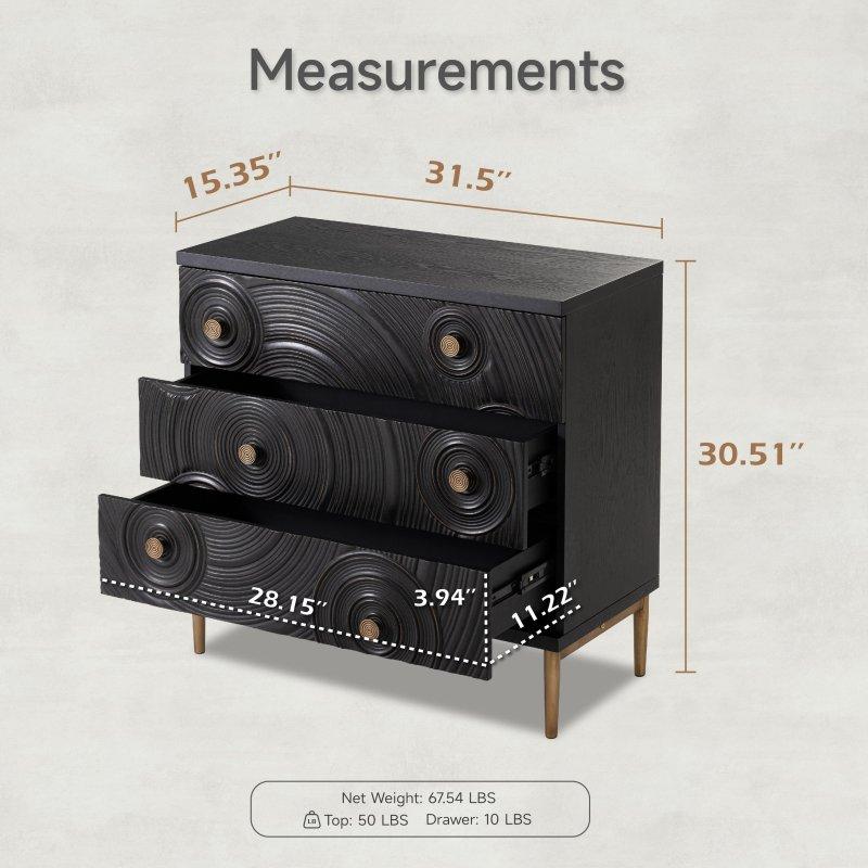 Eskitme Beyaz Halka Motifli Gold Kulplu 3 Çekmeceli Metal Ayaklı Şifonyer - 305399
