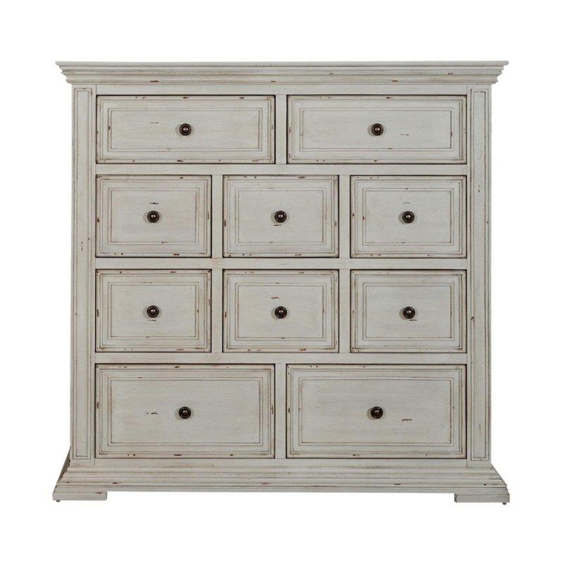 Eskitme Beyaz Kauçuk Ağacı 10 Çekmeceli Şifonyer - 138x46x133 cm - 308857