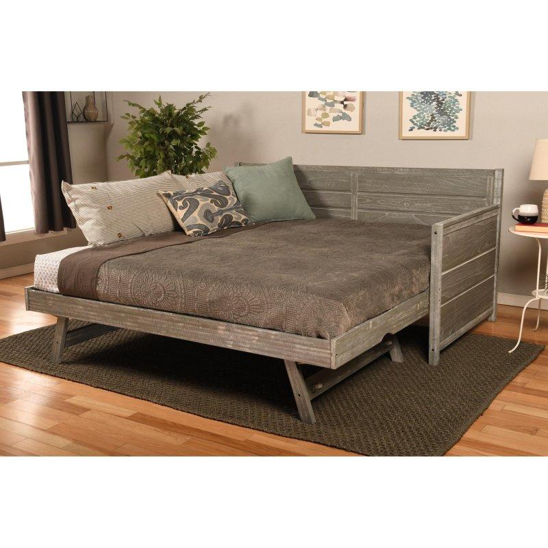 Eskitme Beyaz Masif Ahşap ve MDF Tekerlekli Yavru Yataklı Daybed Karyola - 204x108 cm - 330542