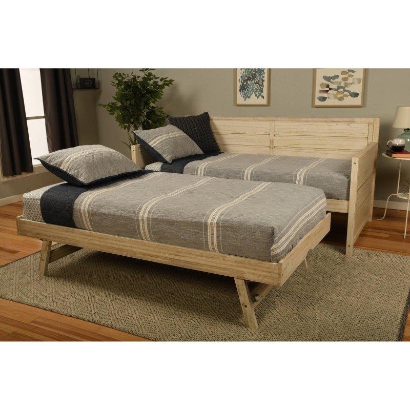 Eskitme Beyaz Masif Ahşap ve MDF Tekerlekli Yavru Yataklı Daybed Karyola - 204x108 cm - 330542