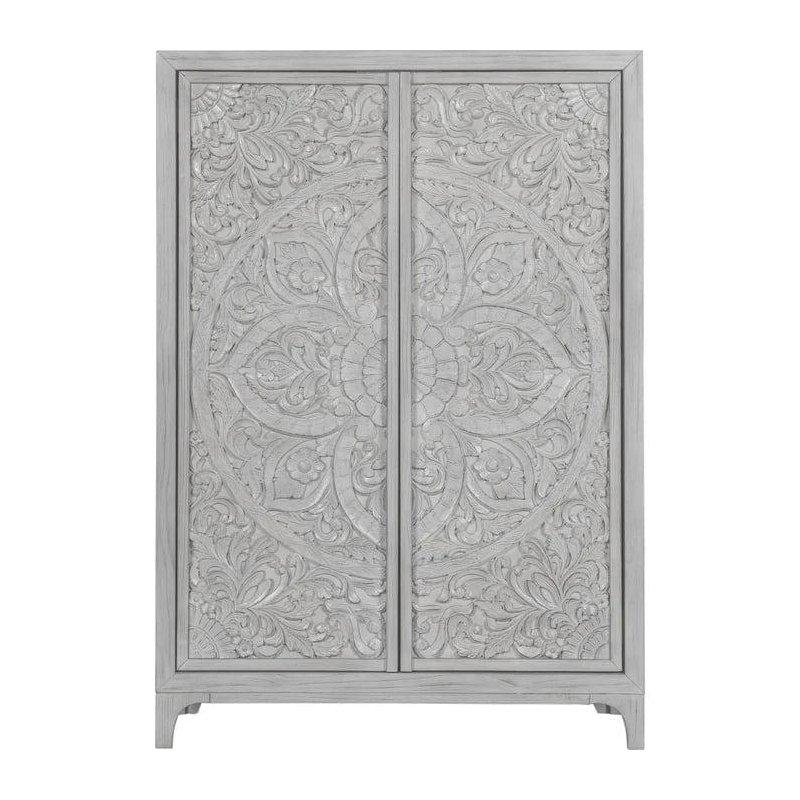 Eskitme Beyaz Masif Çam Ağacı Mandala Oymalı Dikey Şifonyer - 115x163x51 cm - 305257