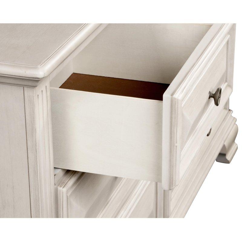 Eskitme Beyaz Masif Çam ve MDF 5 Çekmeceli Geleneksel Tasarım Şifonyer - 311283