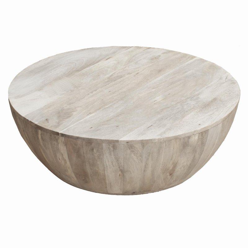 Eskitme Beyaz Masif Mango Ağacı El Yapımı Tambur Tasarım Yuvarlak Orta Sehpa - 91x31 cm - 243608