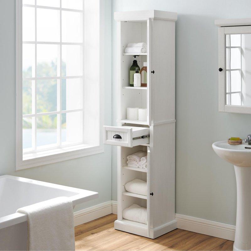 Eskitme Beyaz MDF Ayarlanabilir Raflı Çekmeceli Çok Amaçlı Banyo Dolabı - 183 cm - 333980
