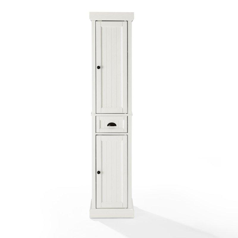 Eskitme Beyaz MDF Ayarlanabilir Raflı Çekmeceli Çok Amaçlı Banyo Dolabı - 183 cm - 333980