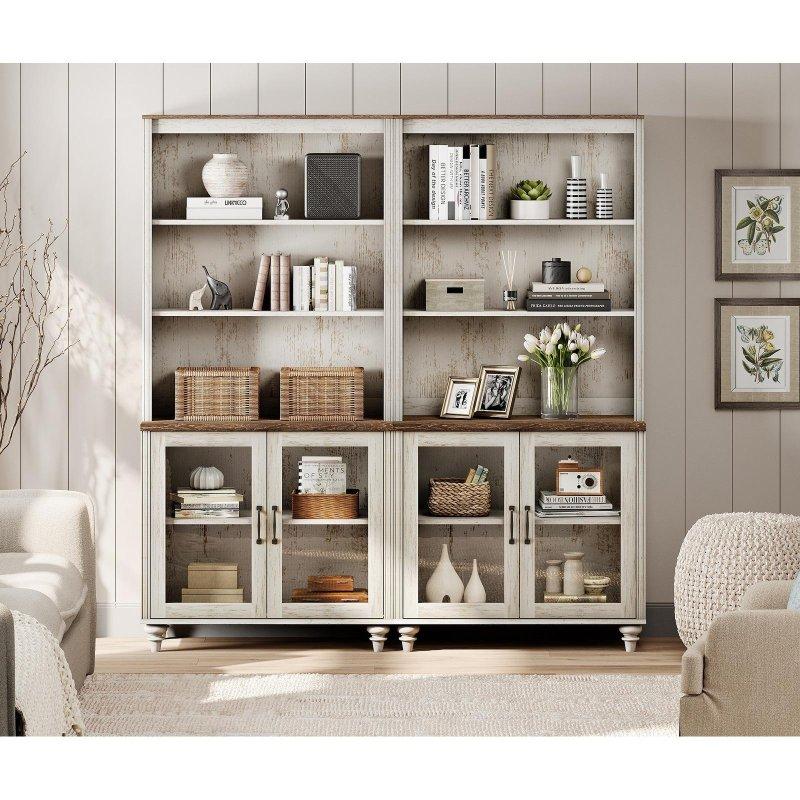 Eskitme Beyaz MDF Kapaklı Ayarlanabilir Raflı Country Kitaplık - 87x40x183 cm - 319832