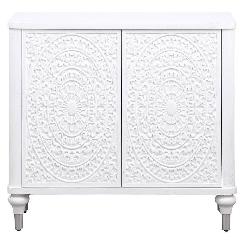Eskitme Beyaz MDF Mandala Desenli Ayarlanabilir Raflı Bohem Konsol - 91x87x37 cm - 325511