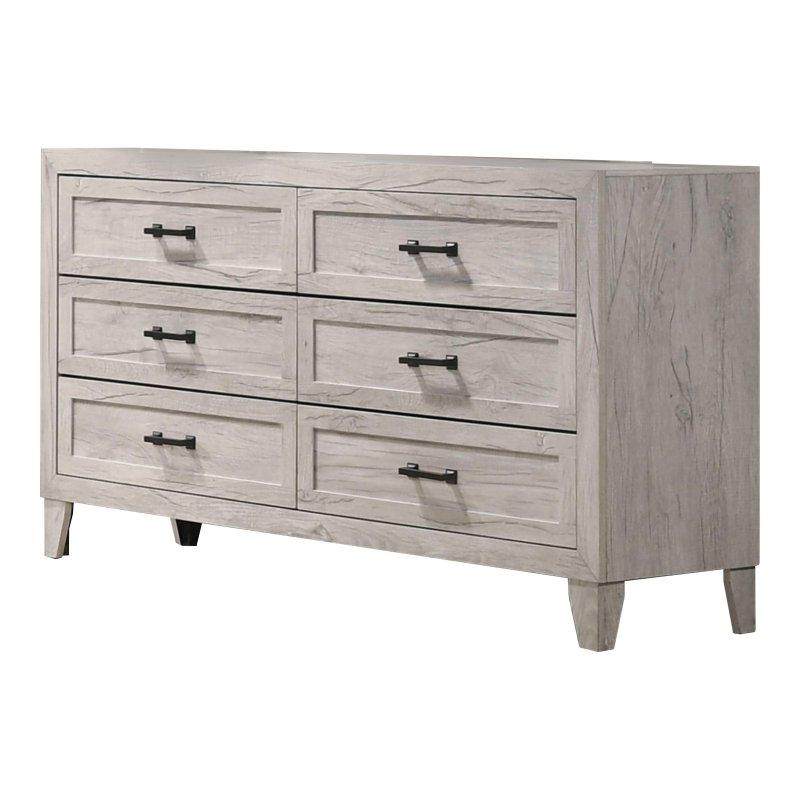 Eskitme Beyaz Melamin Kaplama 6 Çekmeceli Şifonyer - 148 cm - 305090