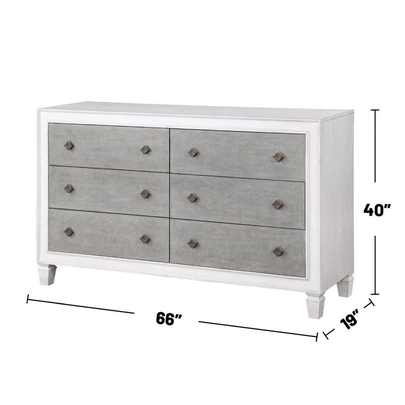 Eskitme Beyaz ve Rustik Gri 6 Çekmeceli MDF Şifonyer - 168x168x102 cm - 303761