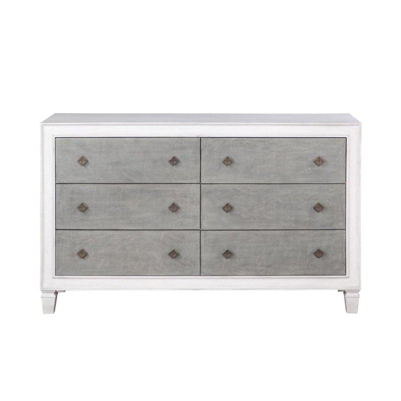Eskitme Beyaz ve Rustik Gri 6 Çekmeceli MDF Şifonyer - 168x168x102 cm - 303761