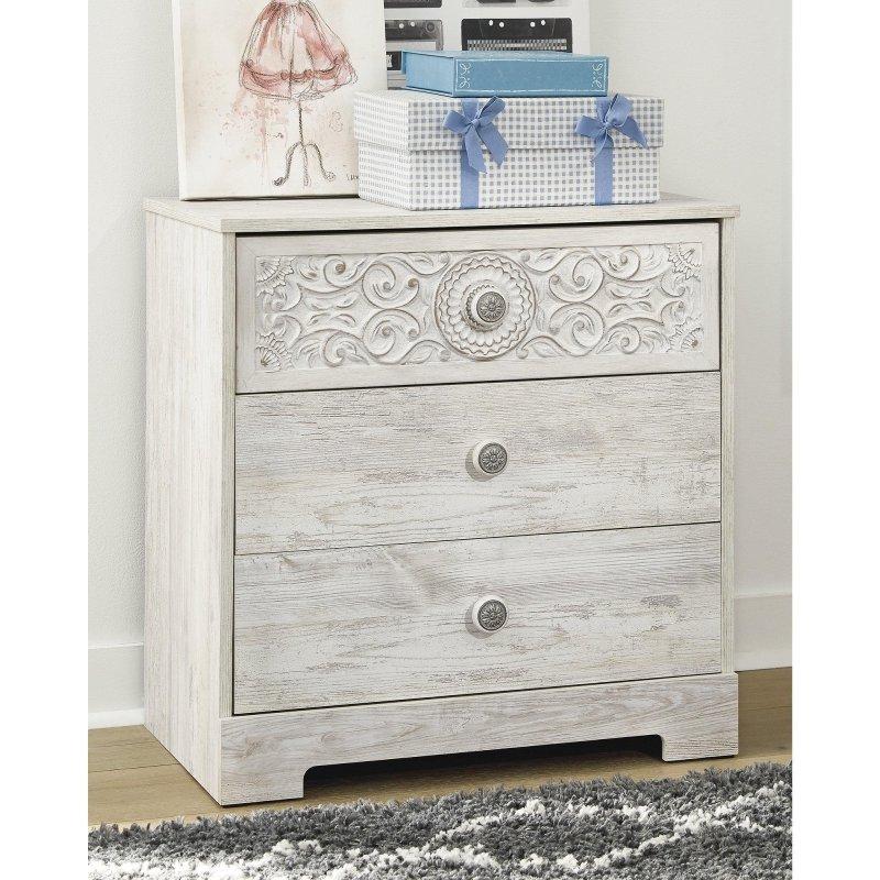 Eskitme Beyazı MDF Oymalı Çekmeceli Şifonyer - 302690
