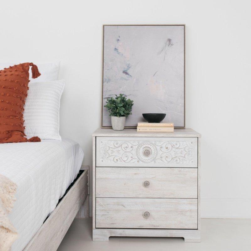 Eskitme Beyazı MDF Oymalı Çekmeceli Şifonyer - 302690