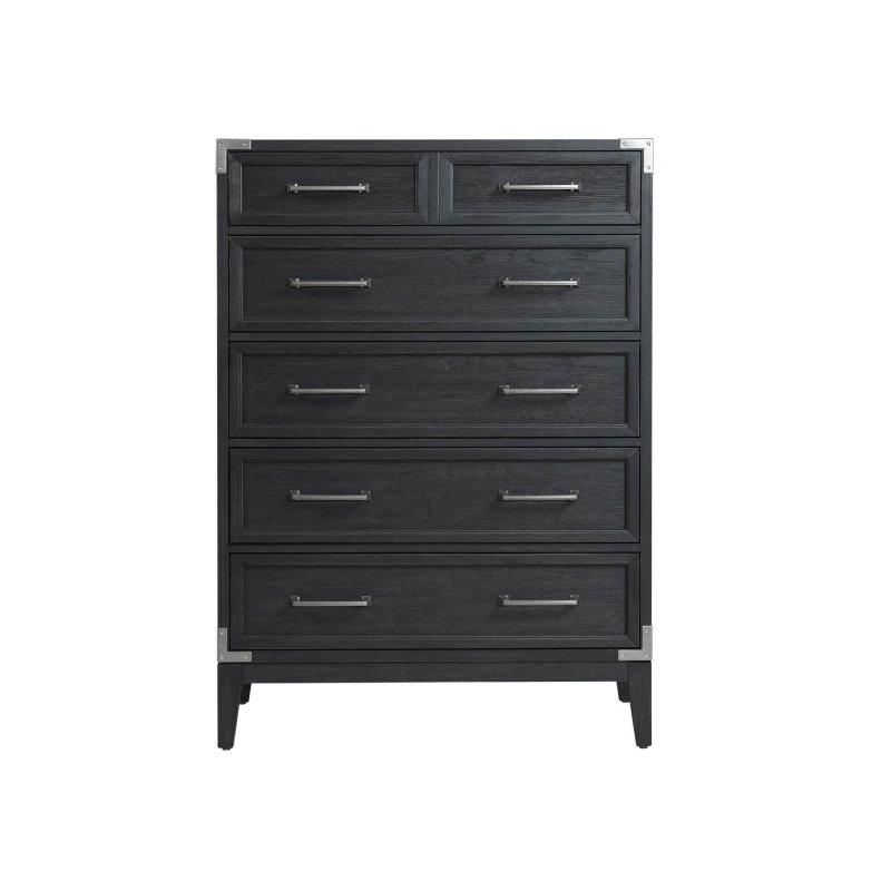Eskitme Çelik Meşe Kaplama Ahşap 5 Çekmeceli Şifonyer - 98x49x136 cm - 306158