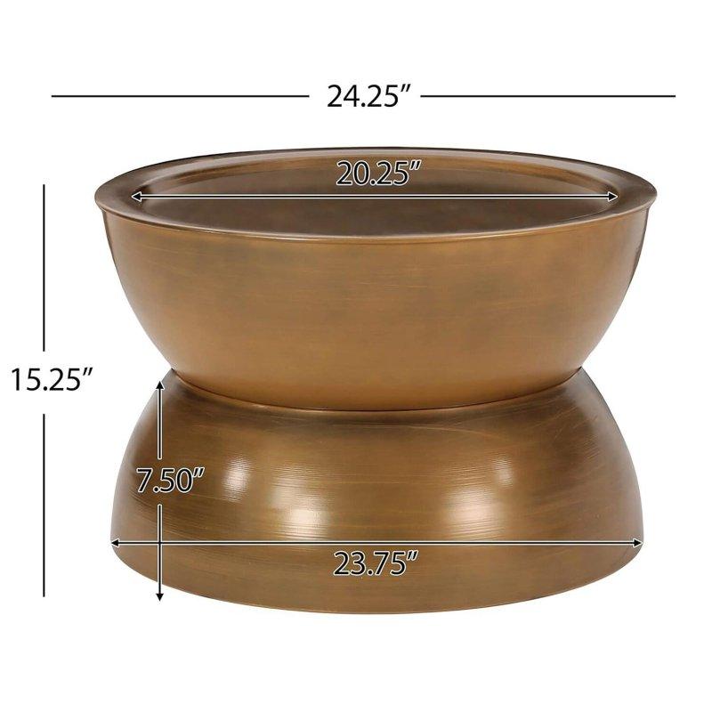 Eskitme Gold Demir ve MDF Kum Saati Tasarım Yuvarlak Orta Sehpa - 62x39 cm - 240102