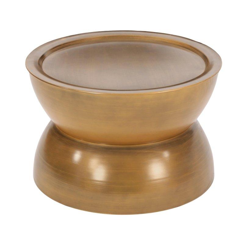 Eskitme Gold Demir ve MDF Kum Saati Tasarım Yuvarlak Orta Sehpa - 62x39 cm - 240102