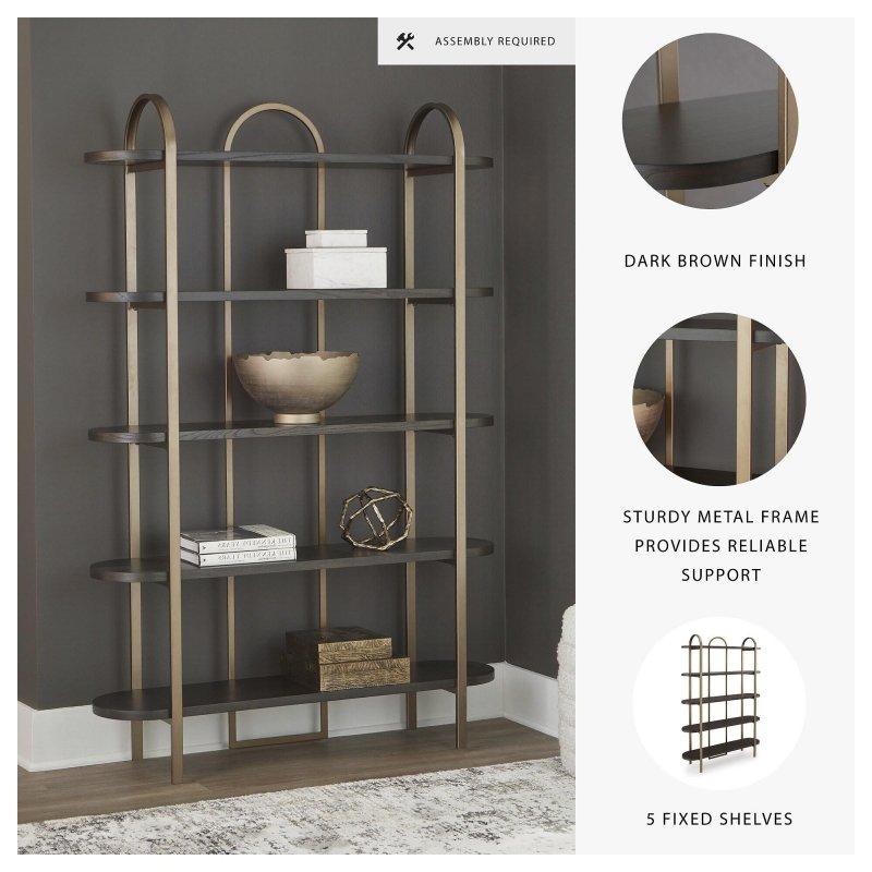 Eskitme Gold Metal ve Kahverengi Dişbudak Kaplama 5 Raflı Kitaplık - 122x183x31 cm - 317297