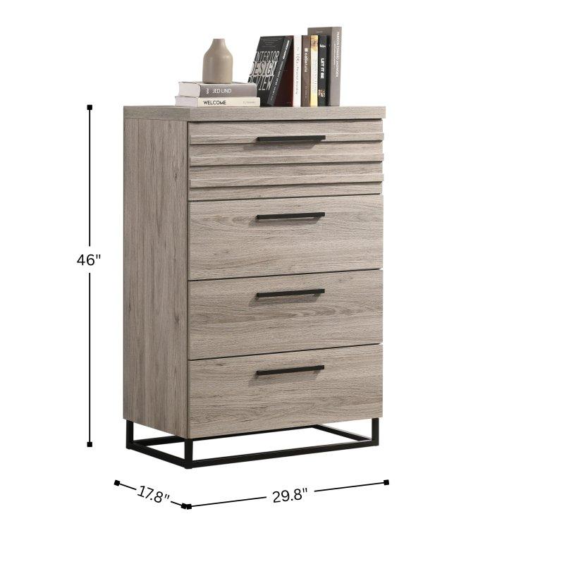 Eskitme Gri Ahşap 4 Çekmeceli Siyah Kulplu Şifonyer - 76x46x117 cm - 307406