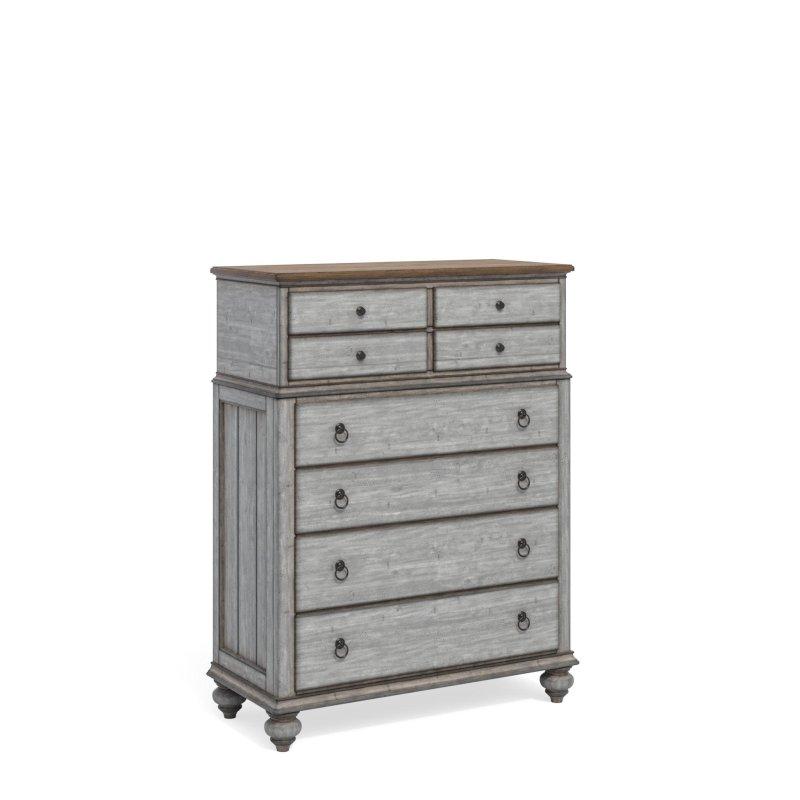 Eskitme Gri Kauçuk Ağacı 8 Çekmeceli Tornalı Ayaklı Şifonyer - 115x150x51 cm - 295549