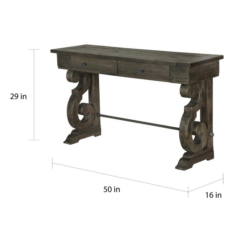 Eskitme Gri Masif Ahşap 2 Çekmeceli Metal Payandalı Dresuar - 127x41x74 cm - 331904